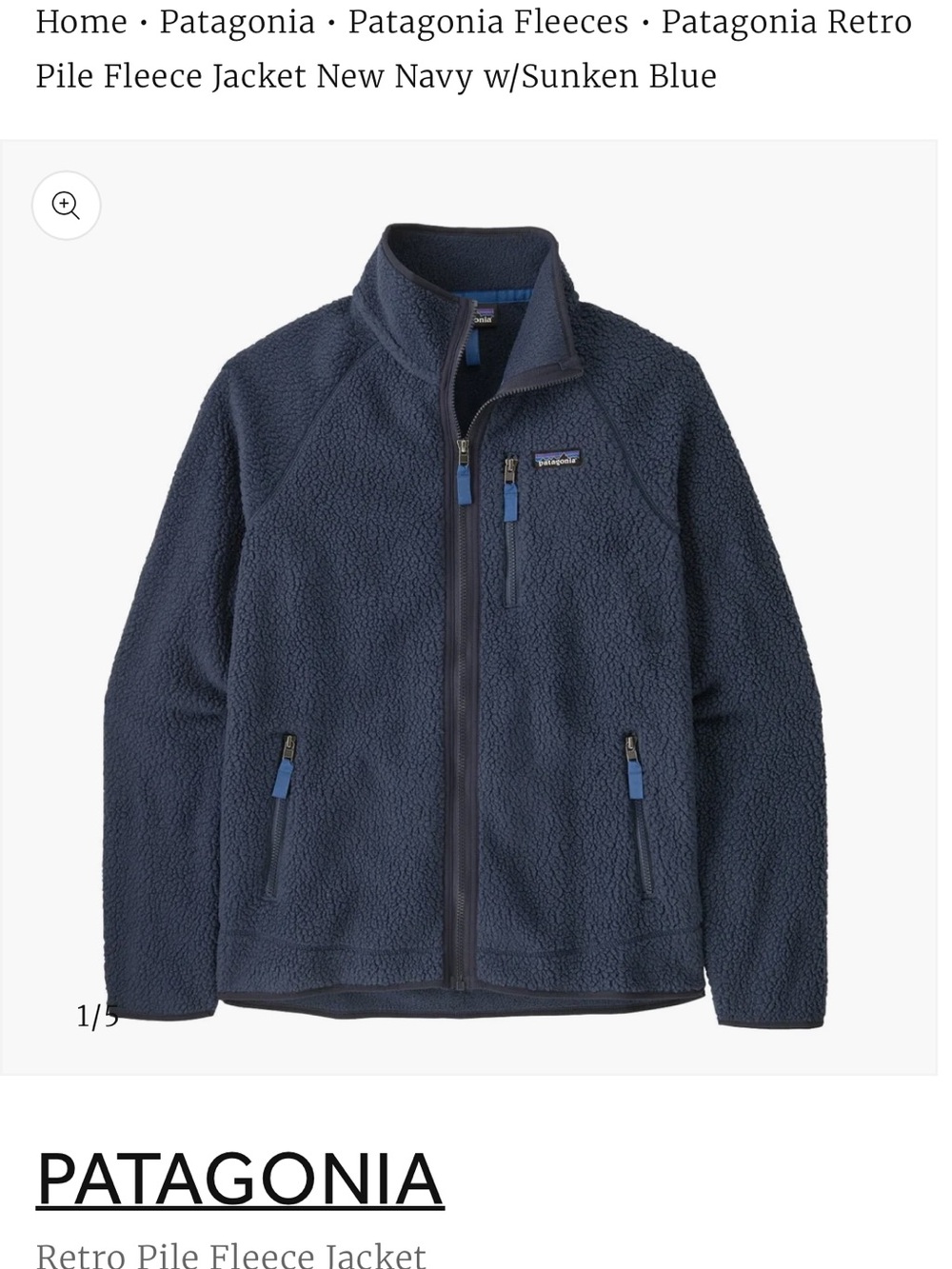 Patagonia Navy Retro Pile Fleece Jacket